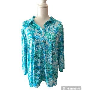 Croft & Barrow, size XXL, collared floral blouse, polyester & spandex blend.